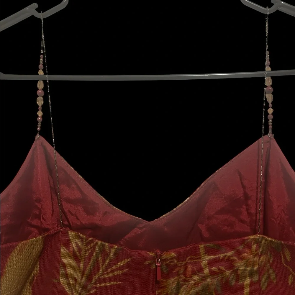 Vintage Maggy London Red and Gold Tropical Cocktail Dress - 8P